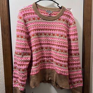 J. Crew Pink and Tan Patterned Sweater